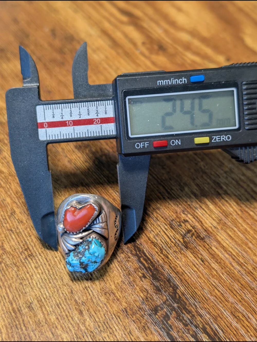 Vintage Navajo Sterling Turquoise Coral Ring Chunky 28g Signed Native American